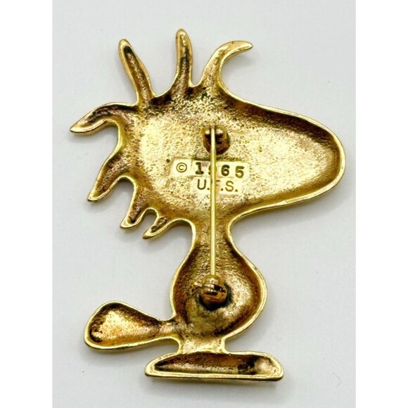 VTG 1965 UFS Rare Woodstock Peanuts Gold Tone Brooch Pin 2.25” - Picture 2 of 2